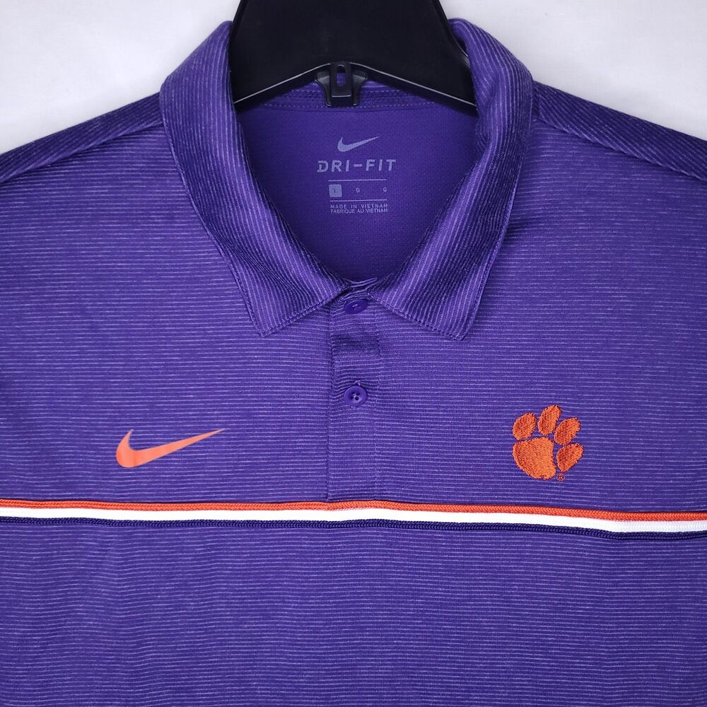 Nike Clemson Tigers Polo Shirt Mens Large Striped Purple On Field